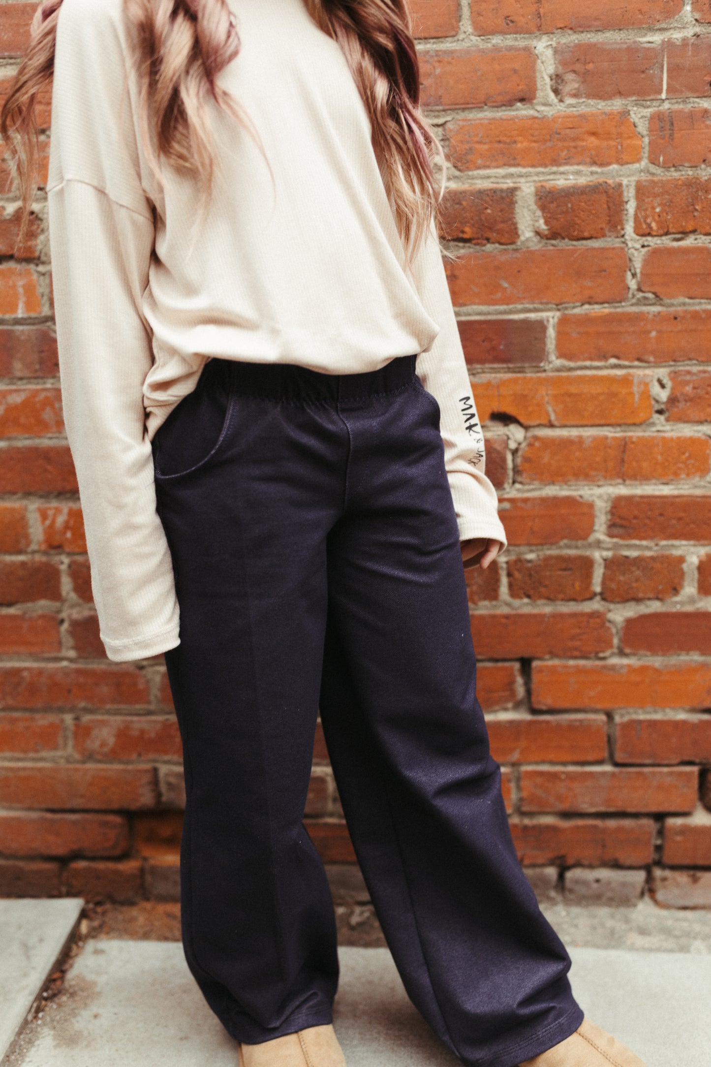 Wide leg denim pants
